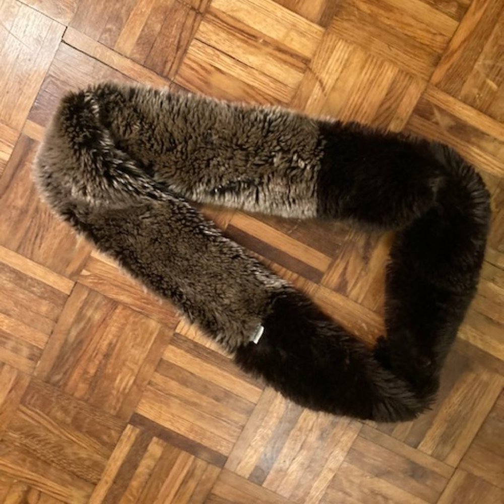 Brown and Tan Faux Fur Circle Scarf by Faux Frenzi